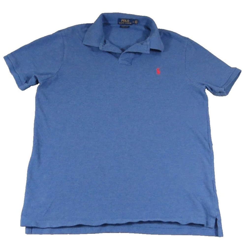 Polo Ralph Lauren Men L Blue Custom Slim Fit Pique Cotton Polo Shirt Orange Pony